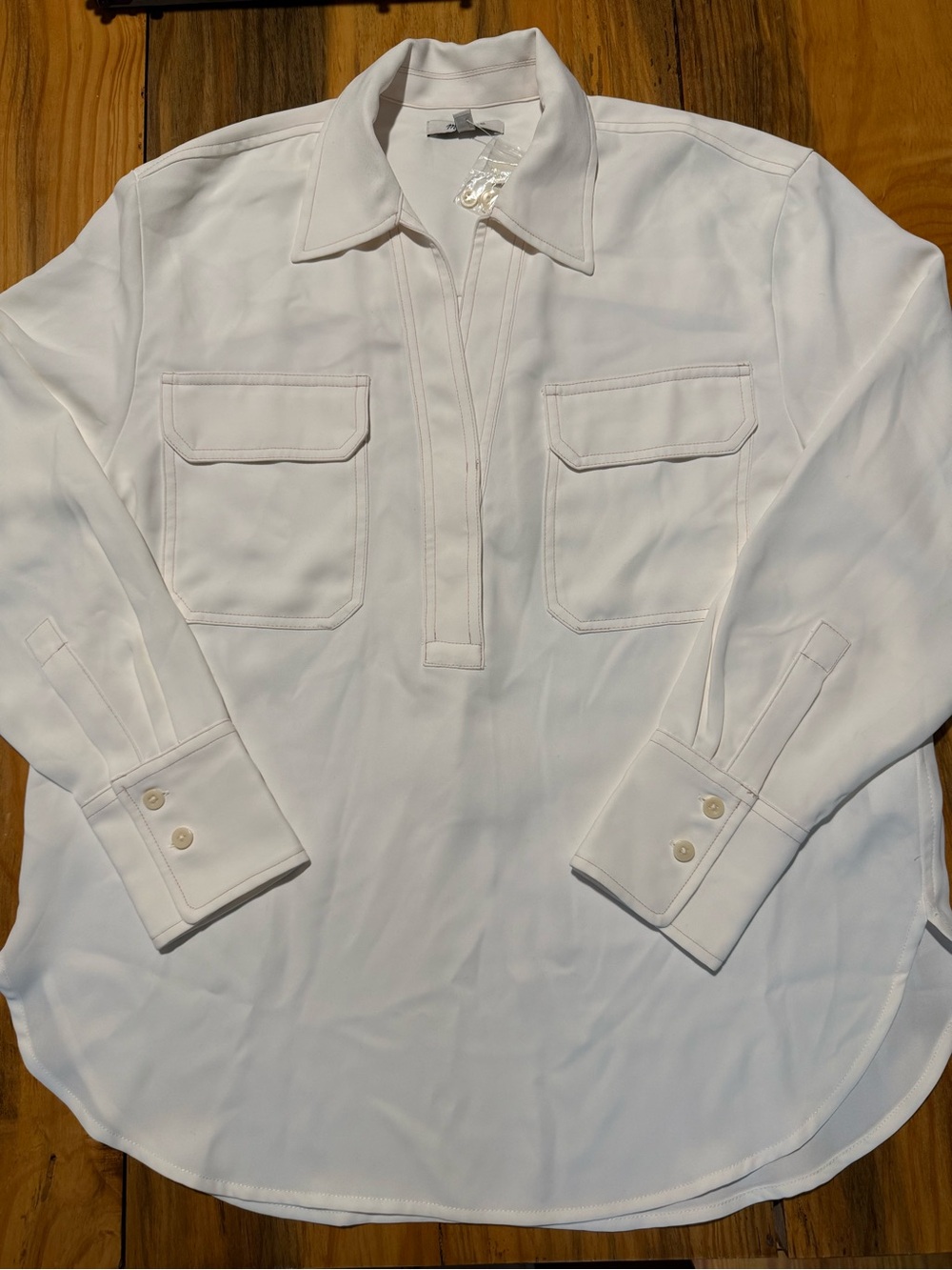 Madewell Contrast Stitch Popover Shirt Winter White Long Sleeve Women’s Shirt